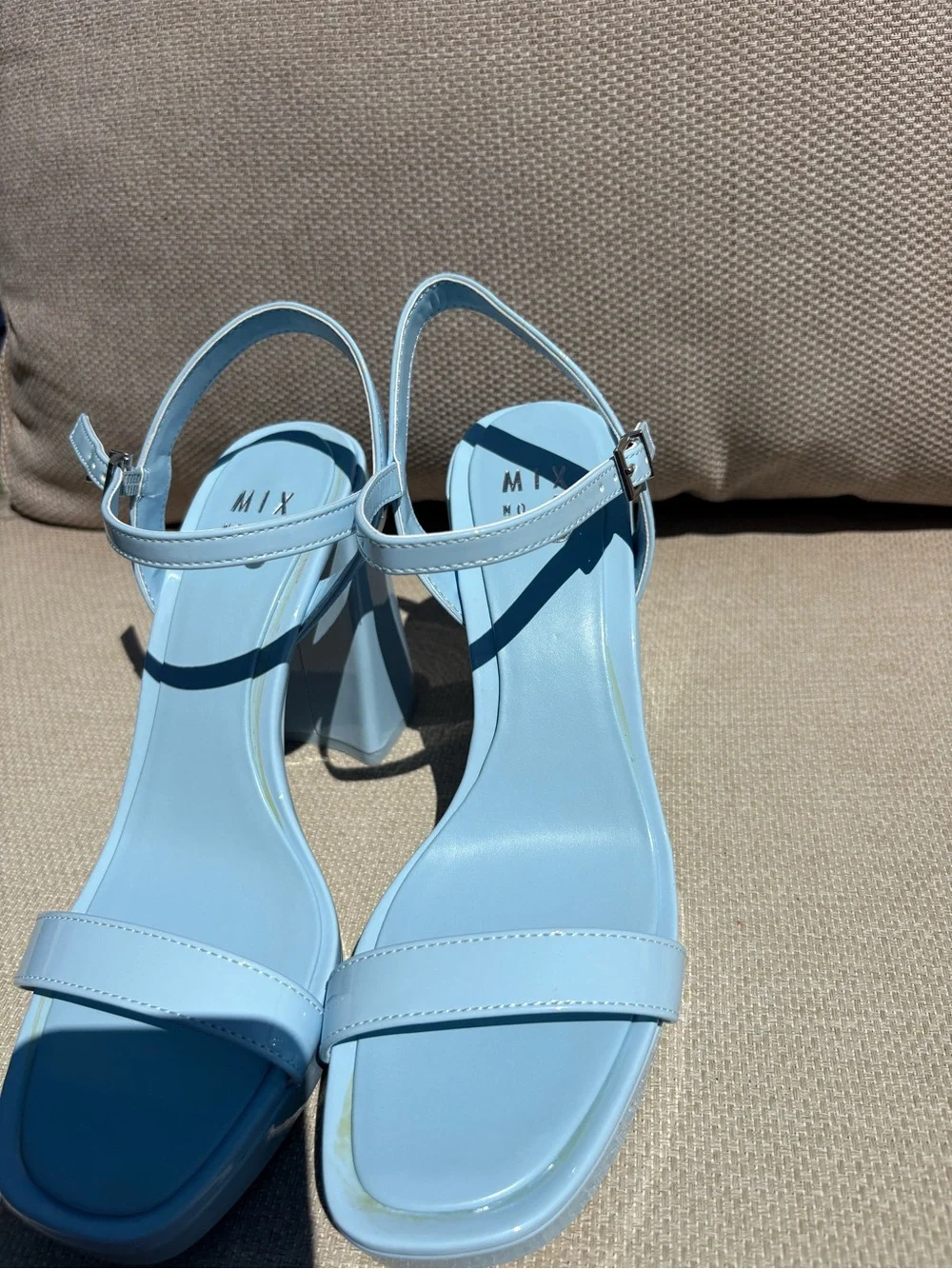 Mix No. 6 Light Blue Patent Platform Block Heel Sandals